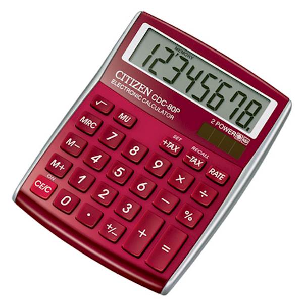 Citizen kalkulator CDC80RDWB, 8M, komercialni, rdeč