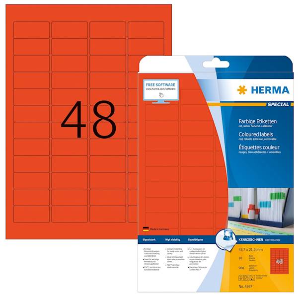 Herma etikete Superprint Special, 45.7x21.2 mm, 20/1, rdeče