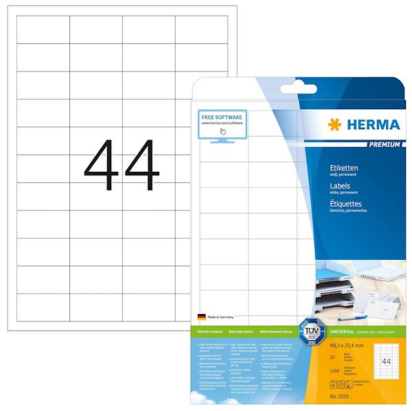 Herma etikete Superprint Premium, 48.3x25.4 mm, 25/1
