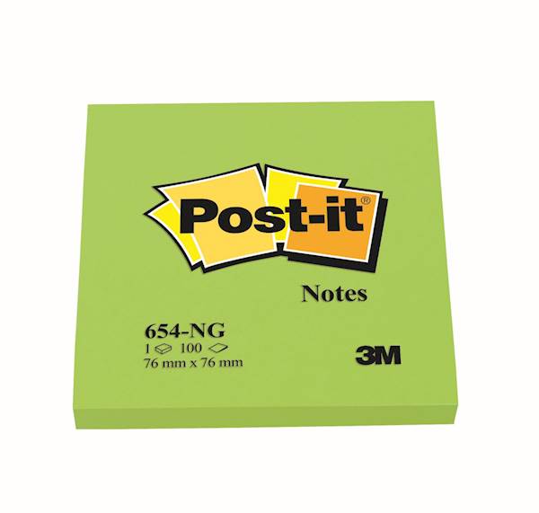 3M samolepilni lističi Post-it, 654-N, 76 x 76 mm, 100/1, zelen