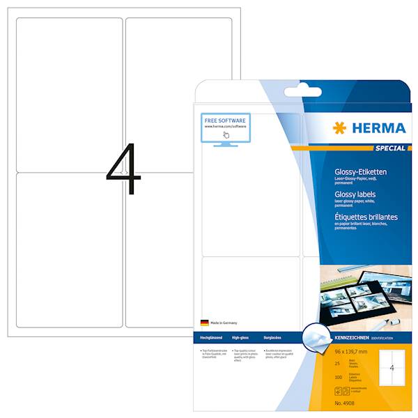 Herma etikete Superprint Special, 96x139.7 mm, 25/1, bela sijaj