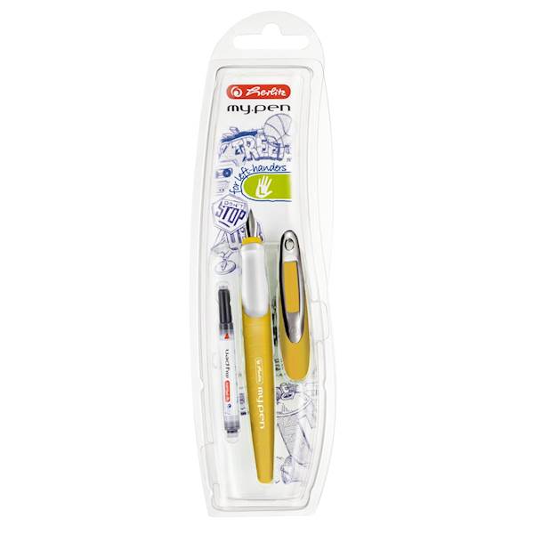 Herlitz nalivno pero, My.pen, za levičarje, rumeno/bel, na blistru