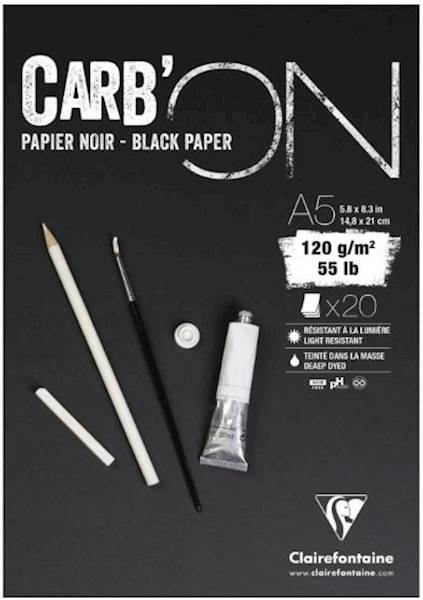 Clairefontaine blok skicirka Carbon, A5, 20 listni, 120 g, črn papir