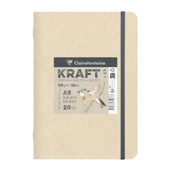 Clairfontaine skicirka Kraft, A5, 20 listni, 115 g, rjav papir
